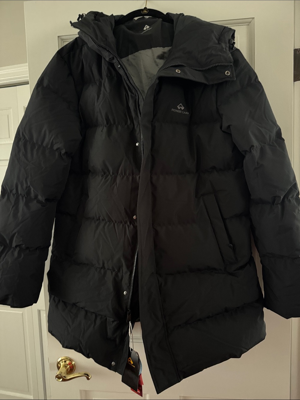 PIONEER Black Quilted Hooded Puffer Coat
